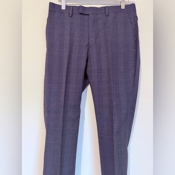 NWOT BANANA REPUBLIC MARZOTTO MENS NAVY BLUE PLAID SLIM FIT DRESS PANTS 💯 WOOL - Picture 6 of 11